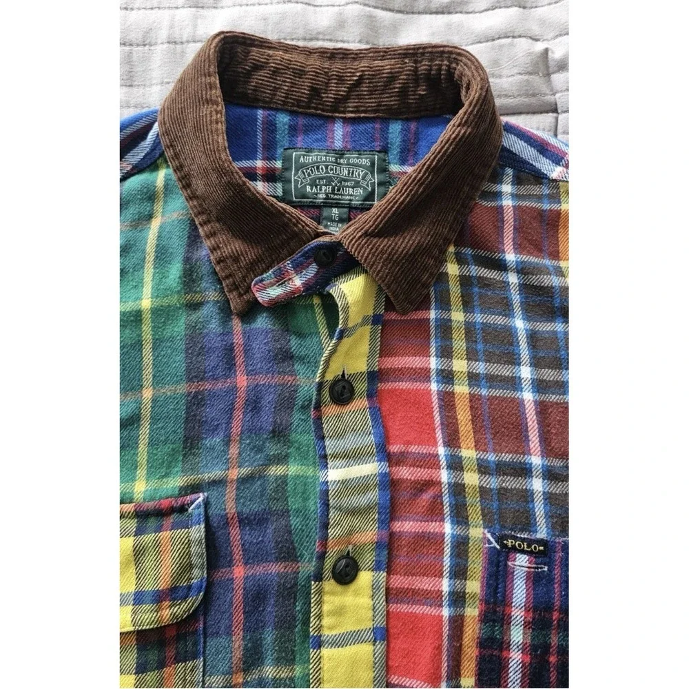 Polo Ralph Lauren Polo Country Patchwork Plaid Flannel Corduroy Shirt XL